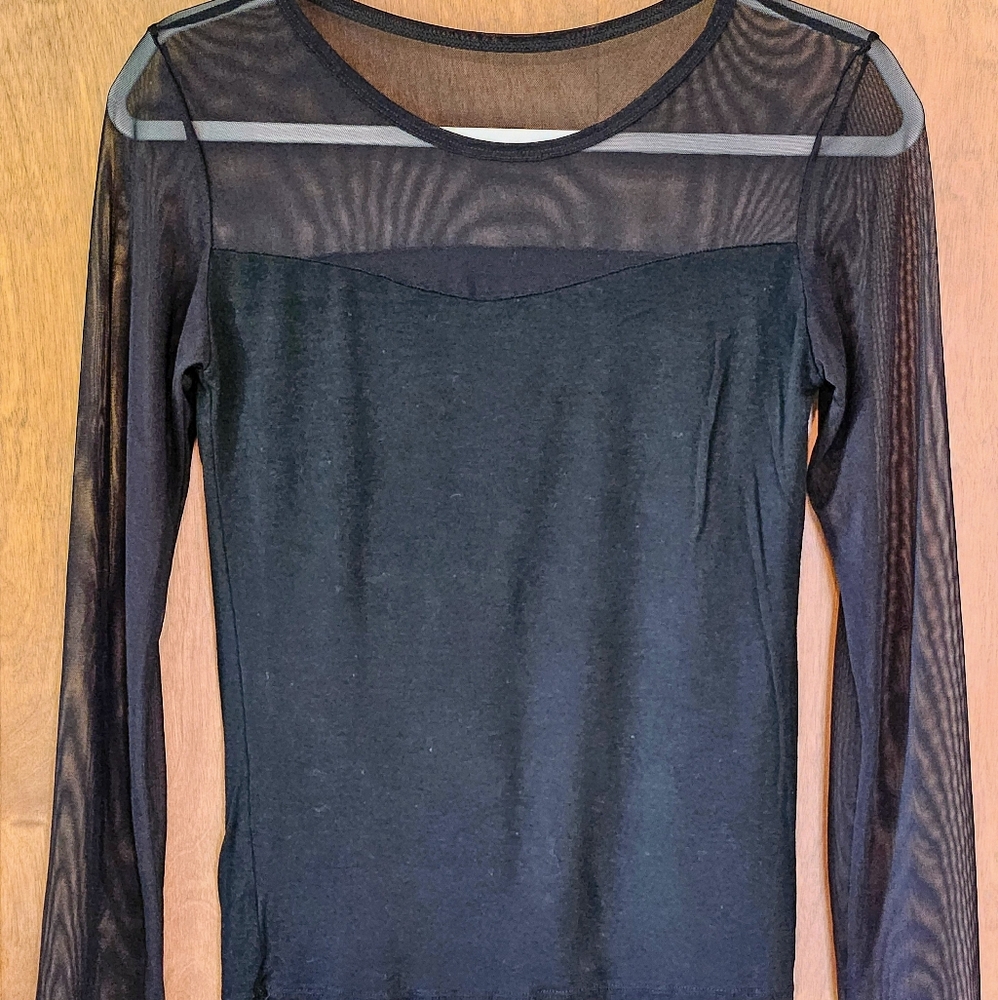 Vintage Rare 90s Black Sheer Top Sweetheart Long Sleeve Shirt, Women's Medium